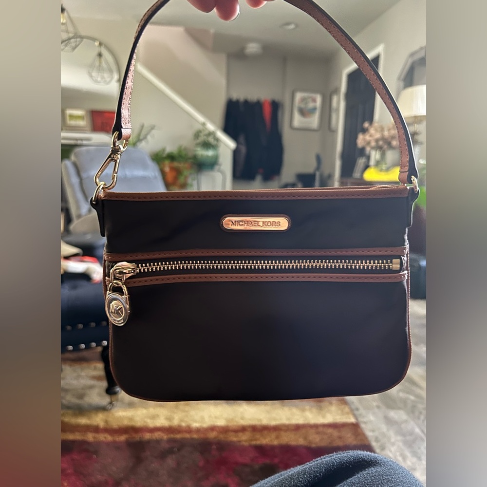 Michael Kors Wristlet Bag with Brown Trim and Gold Hardware